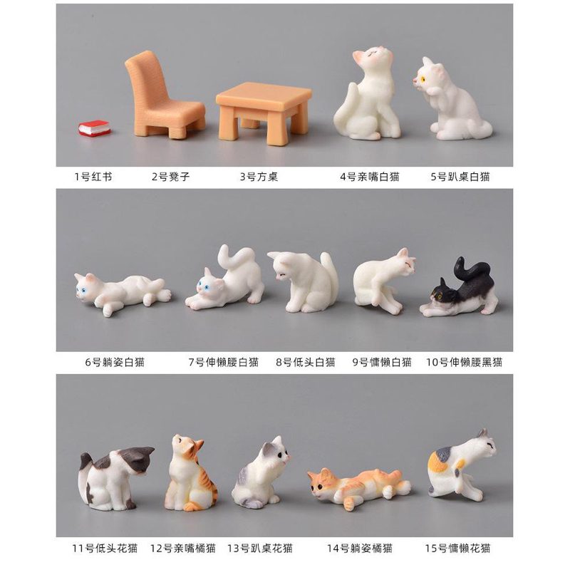(Phụ kiện) Tiểu cảnh trang trí Bộ mèo lười biếng nằm trên bàn dễ thương