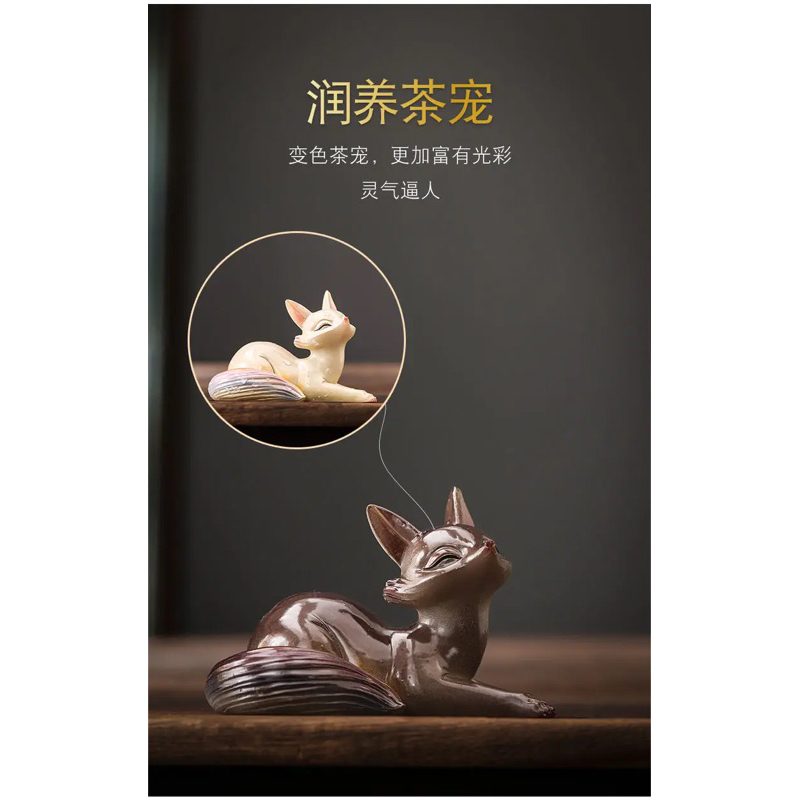 Tượng Cáo - Hồ Ly - Cửu Vĩ Hồ - Đá đổi màu, điêu khắc tỉ mỉ sắc nét - Trưng bàn trà, chậu cây
