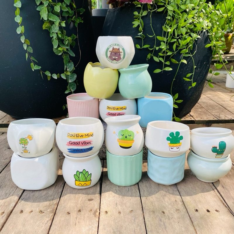 CHẬU SỨ BÁT TRÀNG MINI 7x8cm (TẶNG SỎI)