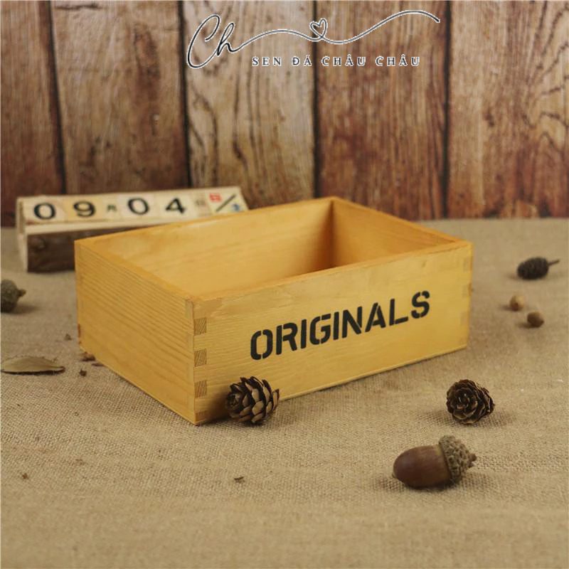 Chậu gỗ Original - Chậu trồng cây mà vintage (tặng sỏi)
